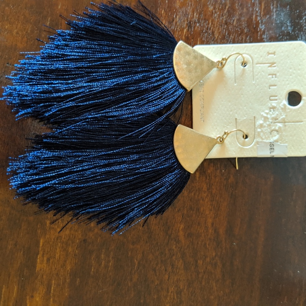 Navy fringe earrings
